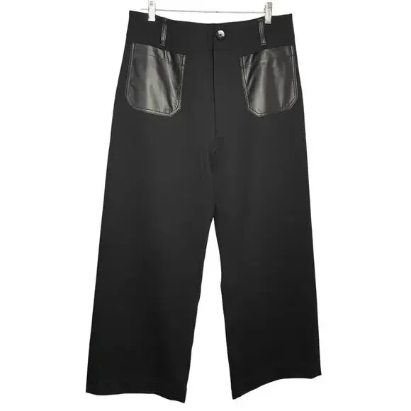 Maeve Colette Pants Womens 33T Black Cropped Wide Leg Merrick White NWT $130 - Picture 2 of 11